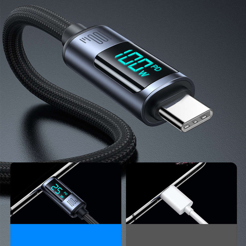 USB C - USB C-Kabel 100 W 1,2 m mit LED-Anzeige Joyroom S-CC100A16 - Schwarz