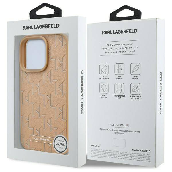 Karl Lagerfeld nakładka do iPhone 16 Pro 6,3" KLHMP16LPKHPORPE beżowa Hardcase Leather Monogram Metal Logo MagSafe