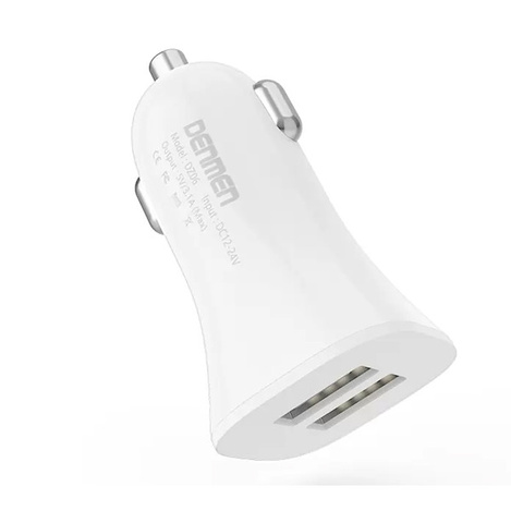 ŁADOWARKA SAMOCHODOWA 3A BIAŁA DENMEN 3100mA DUAL FAST CHARGING 2XUSB DZ06 15W