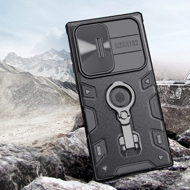 Nillkin CamShield Armor Pro Case Cover für Samsung Galaxy S23 Ultra Armor Cover mit Kameraschutz Ring Ständer schwarz