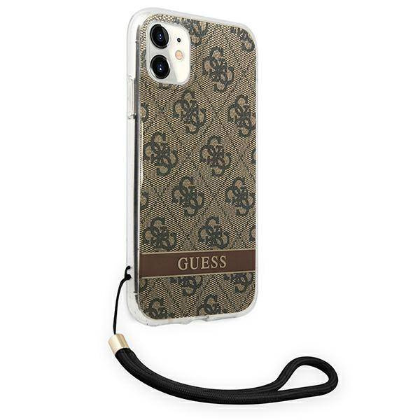 Guess 4G Print Cord - Etui ze smyczką iPhone 11 (Brown)