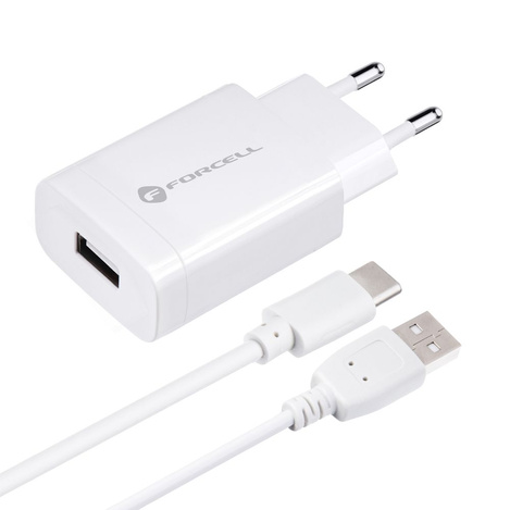 Forcell Ładowarka Sieciowa ze złączem USB A i kablem USB typ C - 2,4A 18W z funkcją Quick Charge 3.0