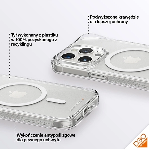 PanzerGlass HardCase mit MagSafe mit D3O und Militärzertifizierung für iPhone 15 Pro – Transparent