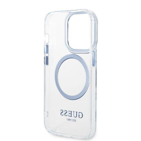 Guess nakładka do iPhone 13 Pro Max 6,7" GUHMP14XHTRMB niebieska HC Magsafe Metal Outline
