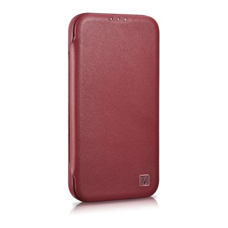 iCarer CE Premium Leather Folio Case skórzane etui iPhone 14 Pro z klapką magnetyczne MagSafe czerwony (WMI14220714-RD)