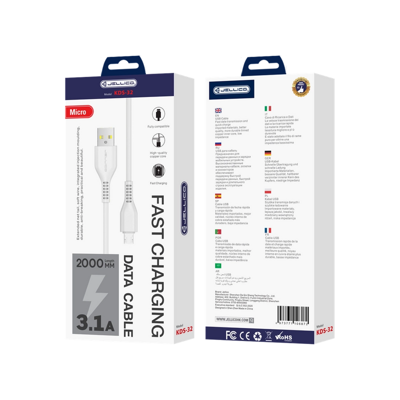 Kabel Jellico KDS-32 Micro USB 3.1A 2m Biały