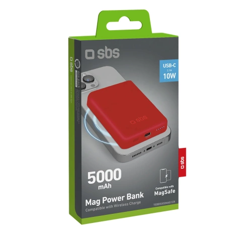 Powerbank SBS TEBB5000MAG1CR 5000 mAh kompatibel mit MagSafe - rot