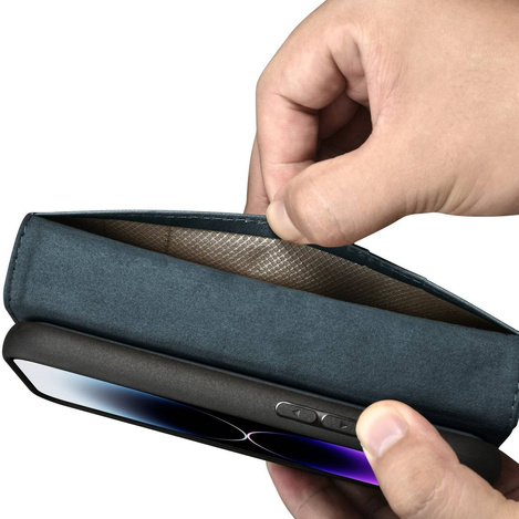 iCarer Oil Wax Wallet Case 2in1 Case iPhone 14 Pro Max Leather Flip Cover Anti-RFID Blue (WMI14220724-BU)
