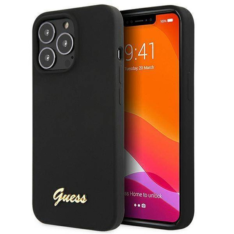 Guess GUHMP13XLSLMGBK iPhone 13 Pro Max 6,7 &quot;schwarz / schwarz Hardcase Silikonschrift Gold Logo