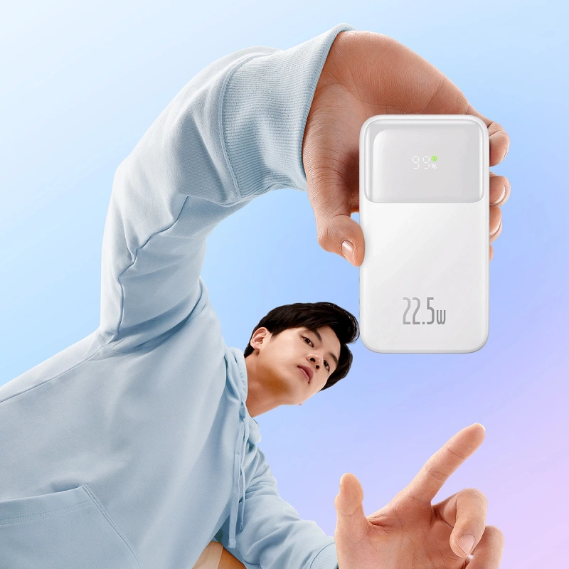 Baseus Comet Series Powerbank mit Display 10000 mAh 22,5 W – weiß + USB-A – USB-C 0,3 m Kabel – weiß