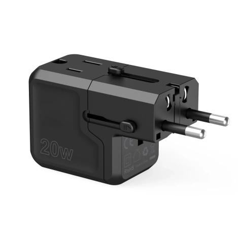 Ładowarka podróżna Choetech PD6038 USB-C USB-A PD 20W USA EU UK AU - czarna