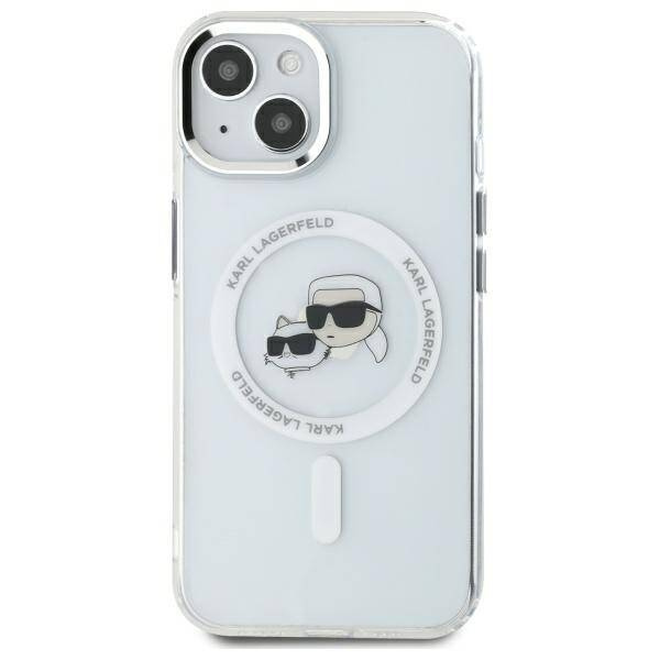 Original Case IPHONE 14 Karl Lagerfeld Hardcase IML Metal Karl&Choupette Head MagSafe (KLHMP14SHLSKCH) white