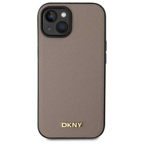 Etui DKNY Grained Metal Logo MagSafe na iPhone 15 - beżowe