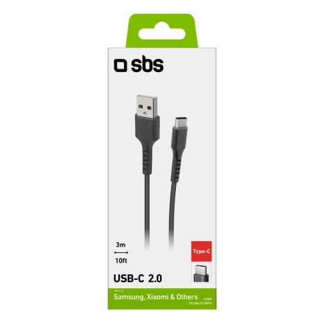 SBS TECABLETC3MTK USB-A - USB-C Cable 3m - Black