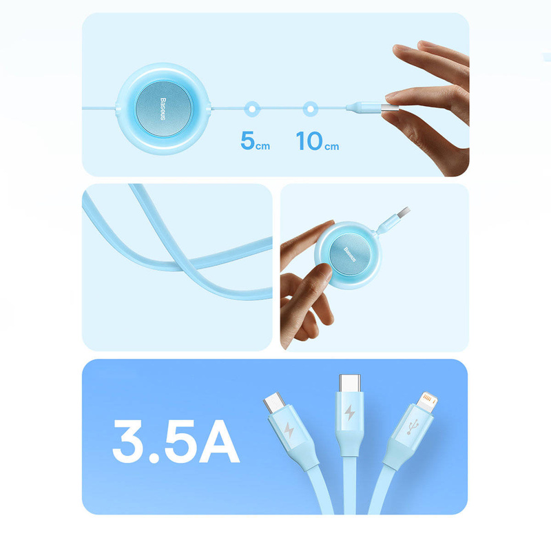 Baseus Bright Mirror 2 3in1 USB Type A cable - micro USB + Lightning + USB Type C 3.5A 1.1m black (CAMJ010001)