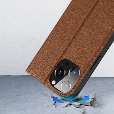 Dux Ducis Skin X2 Hülle für iPhone 14 Pro Max Hülle mit Magnetklappe braun