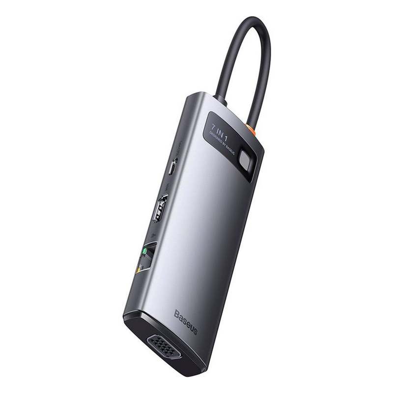 Baseus Metal Gleam Series HUB 7-in-1-USB-Typ-C-Dockingstation – 1 x HDMI / 1 x VGA / 3 x USB 3.2 Gen. 1/1 x Power Delivery / 1 x RJ-45 Ethernet Grau (WKWG040013)