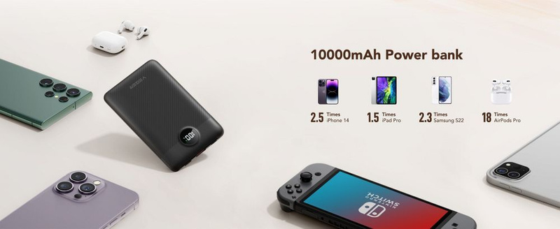 Bateria zewnętrzna (Powerbank) VEGER C11 BEST - 10 000mAh LCD z kablem Typ C + Apple Lightning 8-pin QC3.0 PD 22,5W (W1170)