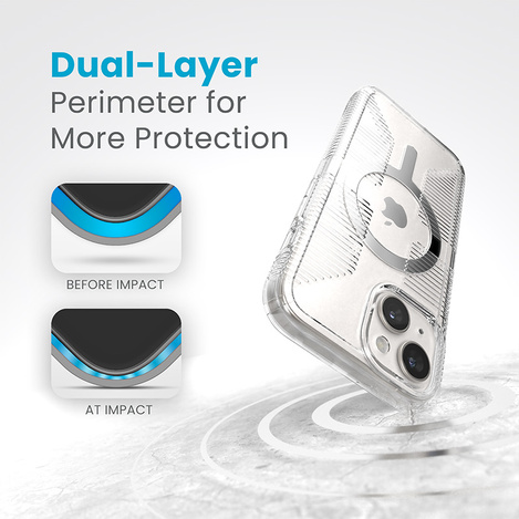 Speck Gemshell Grip + MagSafe - Etui do iPhone 15 / iPhone 14 / iPhone 13 (Clear / Chrome Finish)