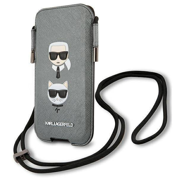 Karl Lagerfeld Handtasche KLHCP12LOPHKCG 6,7 &quot;grau / graues Hardcase Saffiano Ikonik Karl &amp; Choupette Head