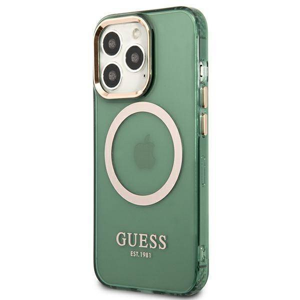 Original Case IPHONE 13 PRO Guess Hard Case Gold Outline Translucent MagSafe (GUHMP13LHTCMA) khaki