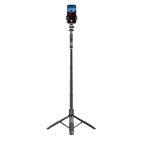 Crong SelfieGo Ultra – Aluminiowy selfie stick Bluetooth tripod (czarny)