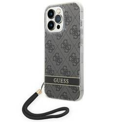 Original Handyhülle IPHONE 14 PRO Guess Hardcase 4G Print Strap (GUOHCP14LH4STK) schwarz