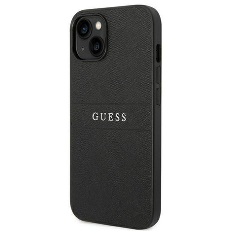 Guess Saffiano Metal Logo Stripes - Etui iPhone 14 Plus (czarny)