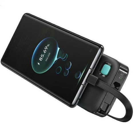 USAMS Powerbank ze zwijanym kablem USB-C Retractable 10000 mAh PD 20W Fast Charge XY Series czarny/black 10KCD22401(US-CD224)