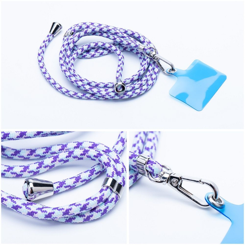 Zawieszka SWING do telefonu z regulacją długości / długość sznura 165cm (max 82,5cm w pętli) / na ramię lub szyję - białofioletowy