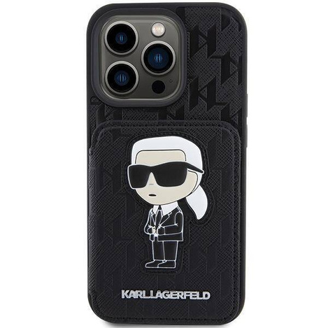Karl Lagerfeld nakładka do iPhone 15 Pro 6,1&quot; KLHCP15LSAKKNSCK czarna hardcase Saffiano Cardslots and Stand Monogram Ikonik Patch