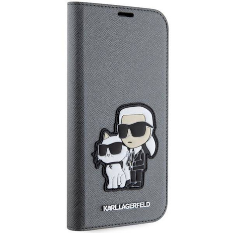 Karl Lagerfeld KLBKP14SSANKCPG iPhone 14 6.1&quot; bookcase silver/silver Saffiano Karl &amp; Choupette