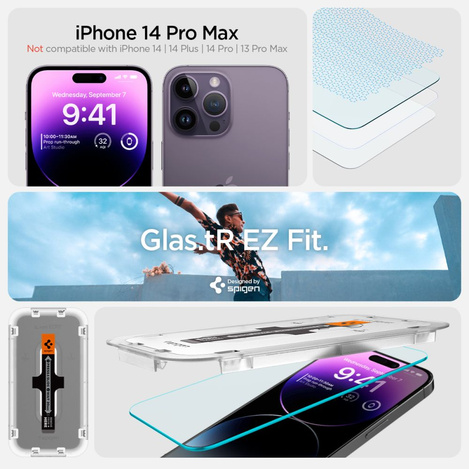 GEHÄRTETES GLAS Spigen GLAS.TR „EZ FIT“ 2ER-PACK IPHONE 14 PRO KLAR
