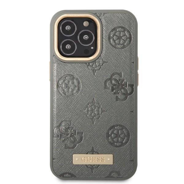 Guess Peony Logo Plate MagSafe - Etui iPhone 13 Pro Max (szary)