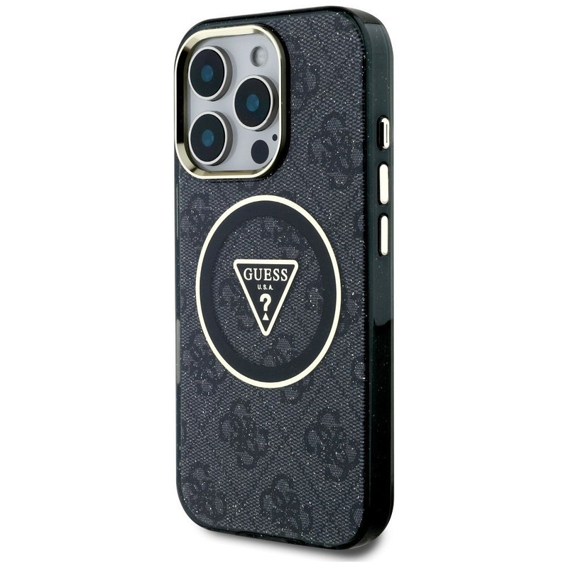 GUESS futerał do IPHONE 16 Pro kompatybilny z MagSafe GUHMP16LHG4PRTGK (IML Metal Glitter 4G Circle Triangle) czarny