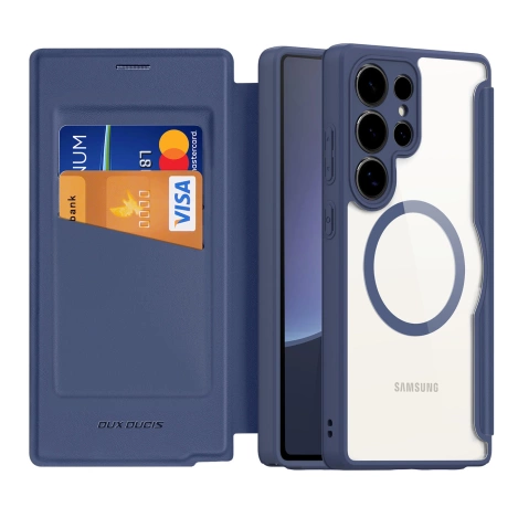 Etui Dux Ducis Skin X Pro na Samsung Galaxy S25 Ultra z MagSafe i portfelem - niebieskie