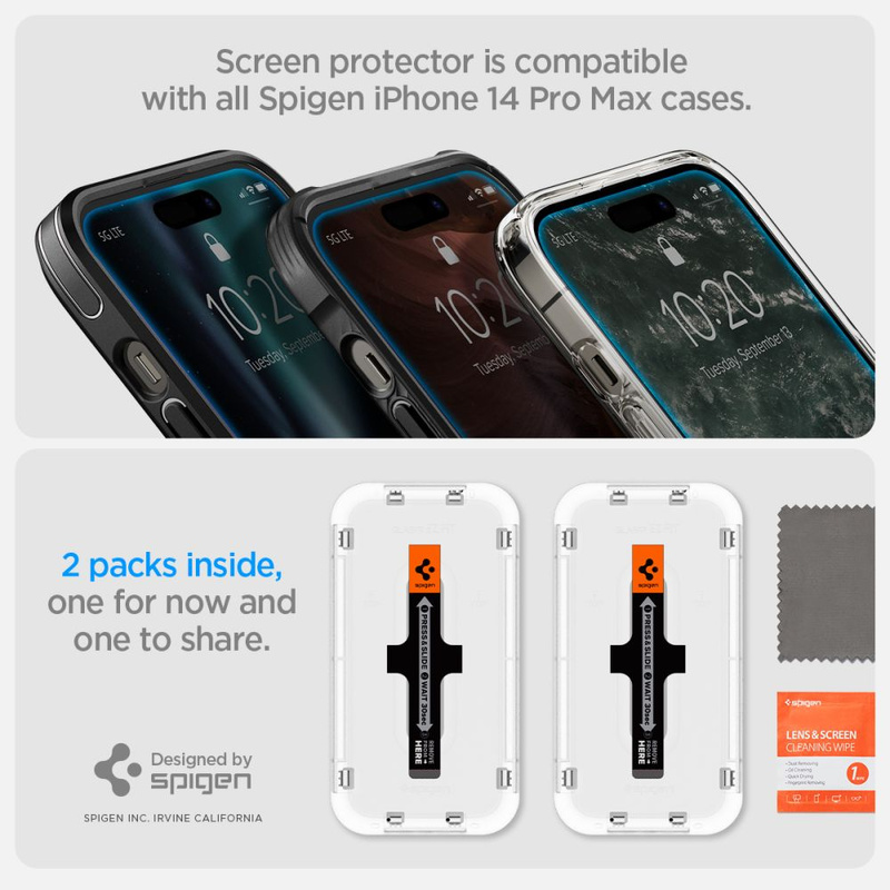 GEHÄRTETES GLAS Spigen GLAS.TR „EZ FIT“ 2ER-PACK IPHONE 14 PRO KLAR