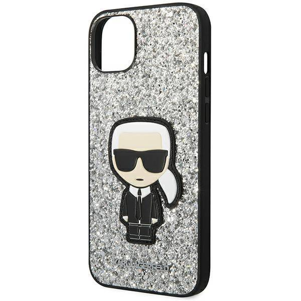 Oryginalne Etui IPHONE 14 PLUS Karl Lagerfeld Hardcase Glitter Flakes Ikonik (KLHCP14MGFKPG) srebrne
