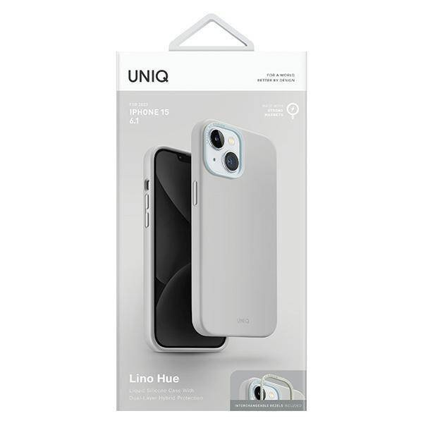 Uniq Lino Hue iPhone 15 Hülle 6,1&quot; Magclick Charging Hellgrau/Kreidegrau