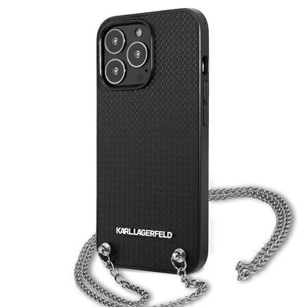 Original Case IPHONE 13 PRO Karl Lagerfeld Hardcase Leather Textured And Chain (KLHCP13LPMK) black