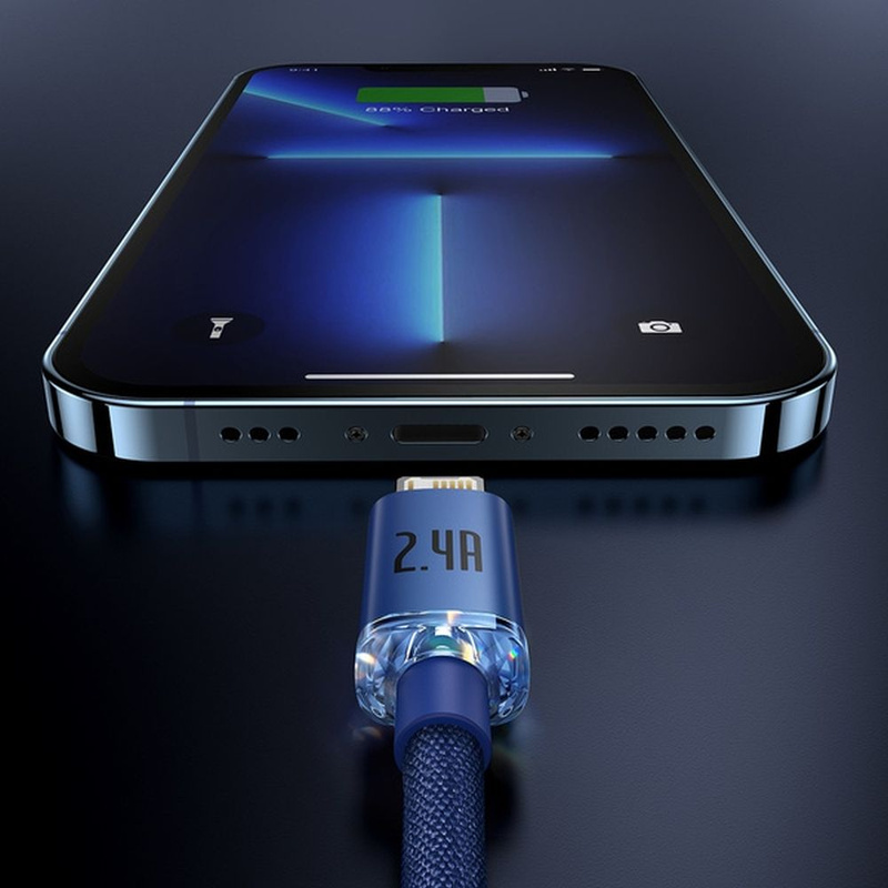 Baseus Crystal Shine Series Fast Charging Data Cable USB to iP 2.4A 2m Blue