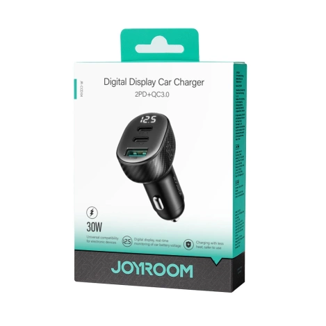 Joyroom JR-CCD04 30W 2x USB-C USB-A Autoladegerät mit Display - Schwarz