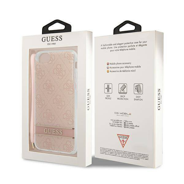 Schutzhülle IPHONE SE 2022 / SE 2020 / 7 / 8 Guess Hardcase 4G Print Strap (GUOHCI8H4STP) rosa