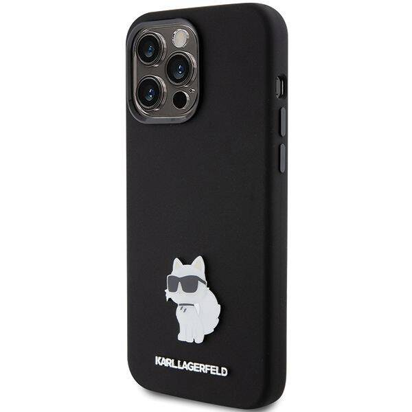 Etui Karl Lagerfeld Silicone Choupette Metal Pin na iPhone 15 Pro - czarne