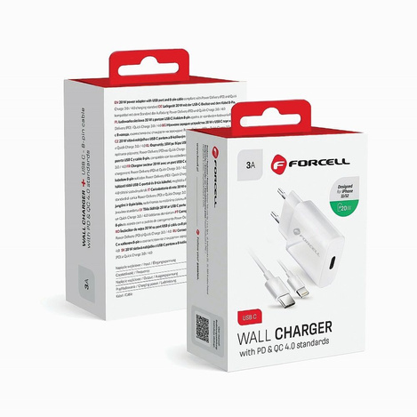 Forcell Ładowarka Sieciowa ze złączem USB typ C i kablem lightning - 3A 20W z funkcją ładowania PD i QC 4.0