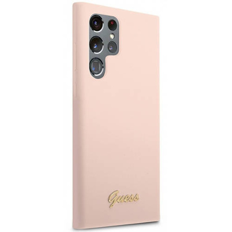 Guess Silicone Script Metal Logo - Etui Samsung Galaxy S23 Ultra (różowy)