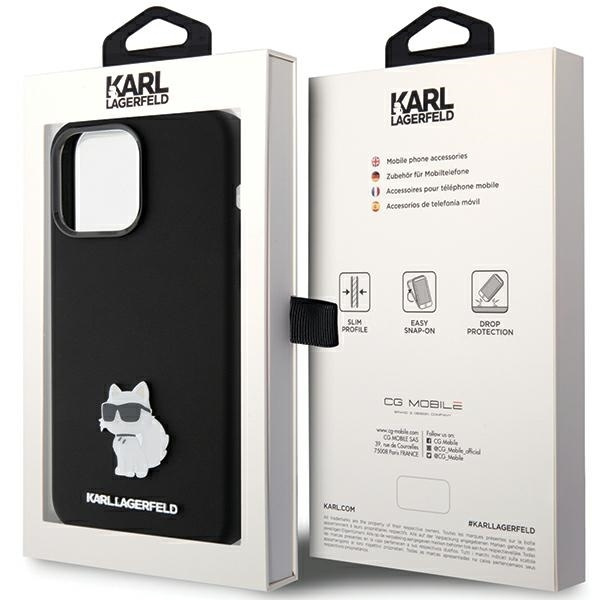 Etui Karl Lagerfeld Silicone Choupette Metal Pin na iPhone 15 Pro - czarne