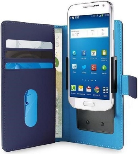 PURO Smart Wallet - Uniwersalne etui z uchwytem do robienia zdjęć z kieszonkami na karty i pieniądze, rozmiar XL (niebieski)