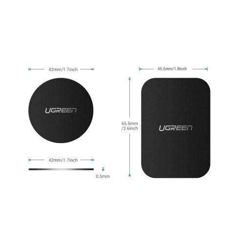 Ugreen LP123 60410 runde/rechteckige Metallplatten für magnetische Telefonhalter – schwarz (2 Stück)