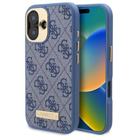 Original Handyhülle IPHONE 16 PLUS Guess Hardcase 4G Logo Plate MagSafe (GUHMP16MU4GPRB) blau